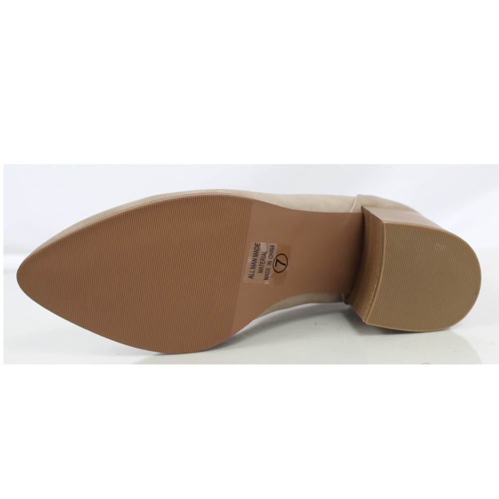 Taupe Faux Nubuck Leather Stacked Block Heel Booti - Picture 6 of 8